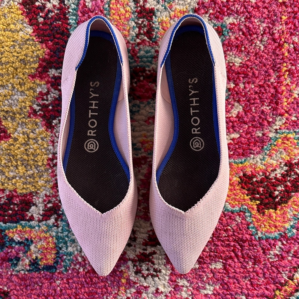 Rothy's Light Pink Flats with Blue Trim